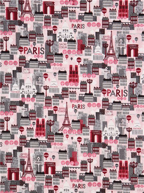 Hello Paris France retro fabric rosa Robert Kaufman 2