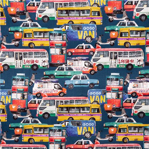 Tissu Hong Kong embouteillage taxis rouges Minibus Gogo Van autobus scolaire Tissu