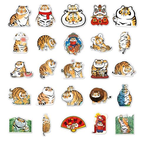 Illustrated unique tiger 50 designs characters diecut lake sticker pack animals 6