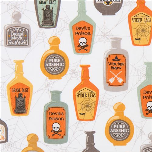 Tissu d'Halloween Ink & Arrow blanc avec des potions magiques Tissu