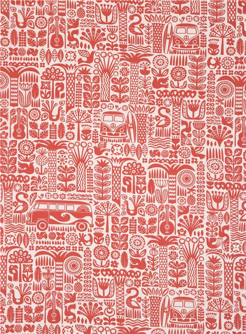 Ipanema coral palm tree bus surfing organic fabric by birch 2