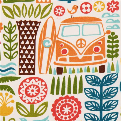 Ipanema orange pal tree bus surfing organic fabric by birch 1