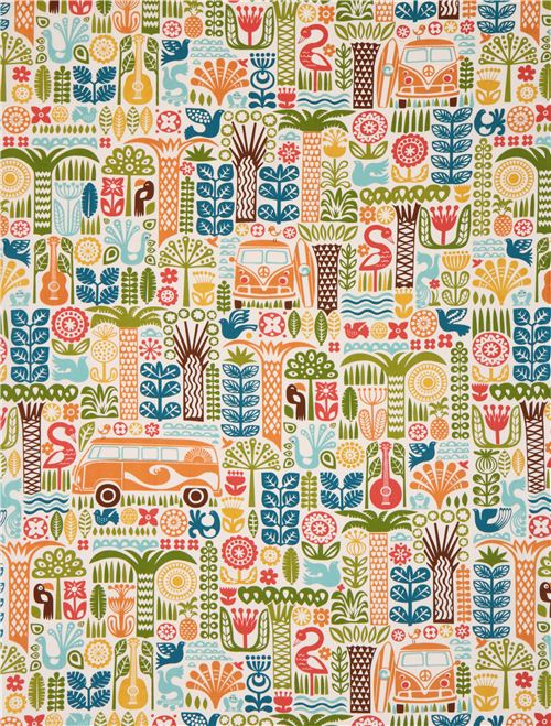 Ipanema orange pal tree bus surfing organic fabric by birch 2