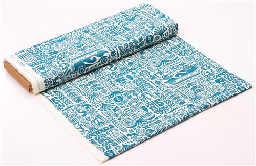 Ipanema teal palm tree bus surfing organic fabric by birch 3