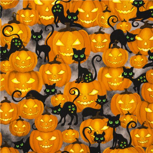 Jack O Lantern black cats USA fabric Michael Miller pumpkins - modeS4u