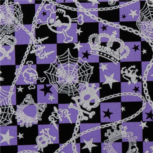 Japan Cosmo purple checkered fabric glitter skull 1
