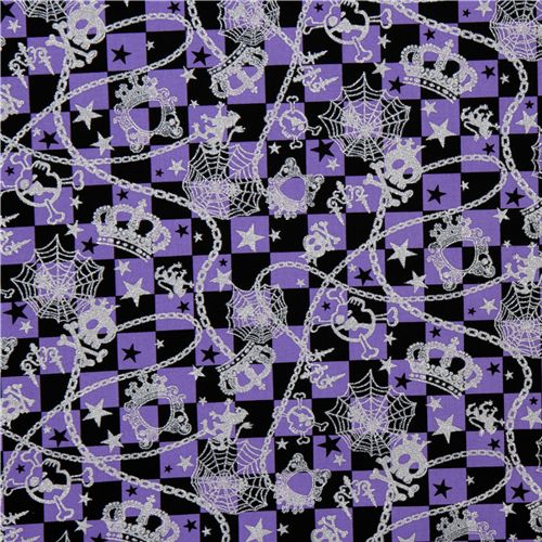 Japan Cosmo purple checkered fabric glitter skull 2