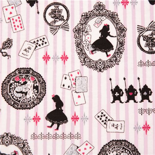Tissu jersey japonais en coton Alice au Pays des Merveilles rose ray par Kokka Tissu