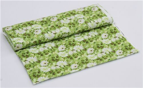 Green Daisy Flowers Dhalia Fabric by Japanese Indie - modeS4u