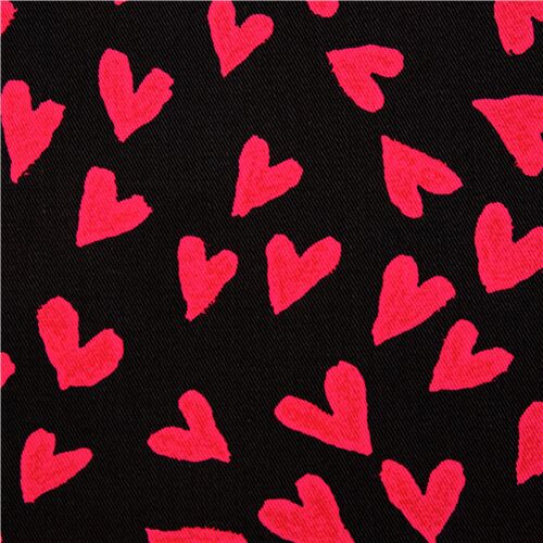 Japan fabric red hearts solid black background - modeS4u