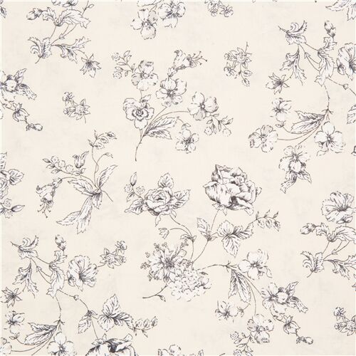 Japan shirting cotton fabric with illustrated rose floral pattern - modeS4u