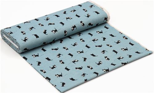 Japanese Canvas fabric in blue with cats - modeS4u