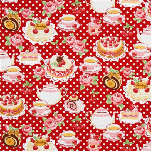 Japanese Cosmo fabric cake coffee roses red 2
