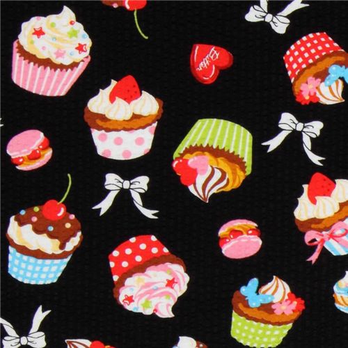 Japanese Cosmo fabric cupcakes macaroons black 1