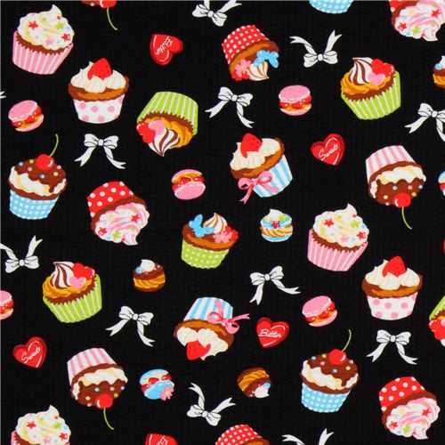 Japanese Cosmo fabric cupcakes macaroons black 2
