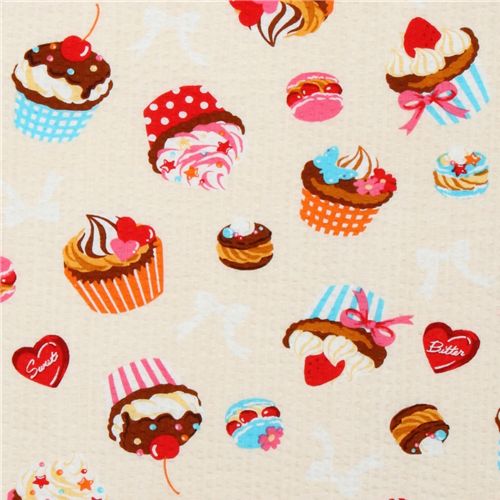 Japanese Cosmo fabric cupcakes macaroons white 1