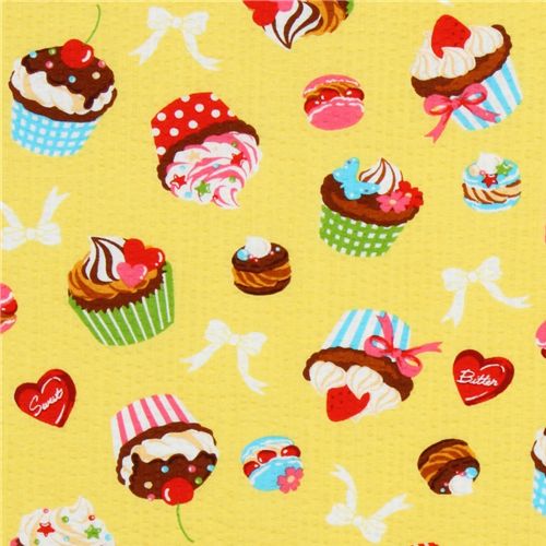 Japanese Cosmo fabric cupcakes macaroons yellow 1
