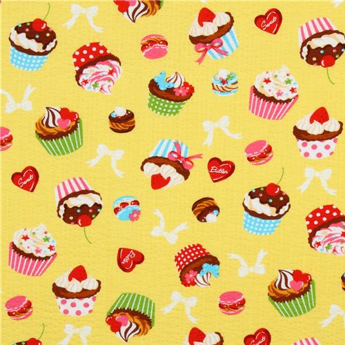 Japanese Cosmo fabric cupcakes macaroons yellow 2