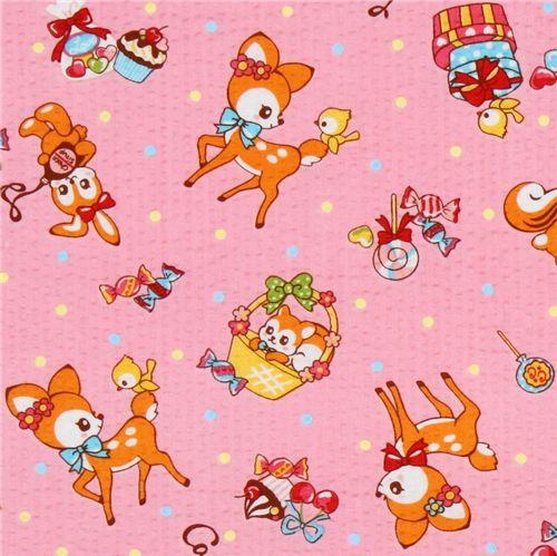 Japanese Cosmo fabric deer squirrel bunny rosa 1