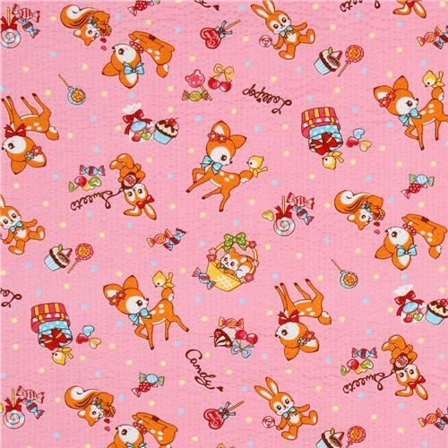 Japanese Cosmo fabric deer squirrel bunny rosa 2