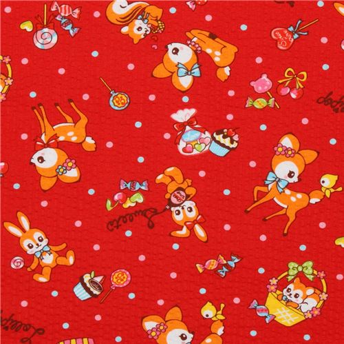 japanischer Cosmo Stoff Reh Eichhrnchen Hase rot 1