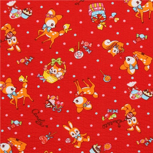 japanischer Cosmo Stoff Reh Eichhrnchen Hase rot 2