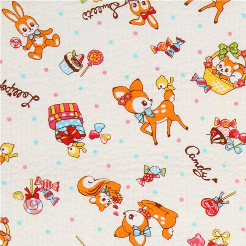 Japanese Cosmo fabric deer squirrel bunny white 1