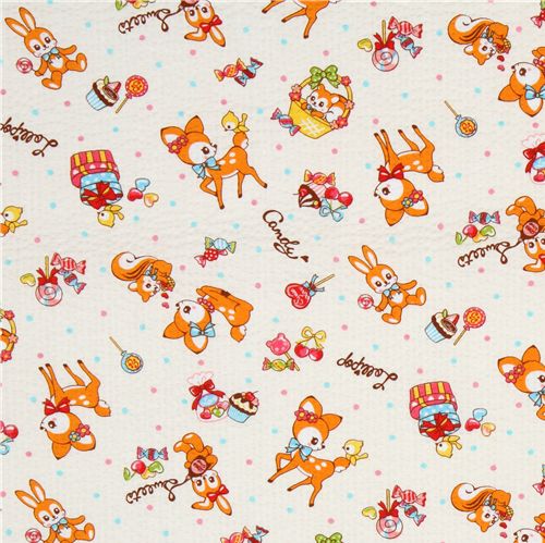 Japanese Cosmo fabric deer squirrel bunny white 2