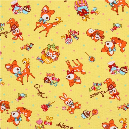 Japanese Cosmo fabric deer squirrel bunny yellow 2