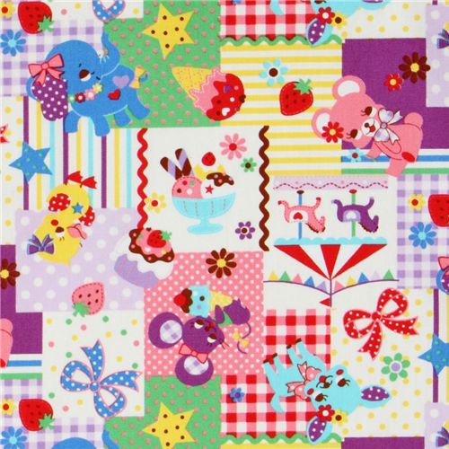 Japanese Cosmo fabric kawaii deer bear elephant purple 1