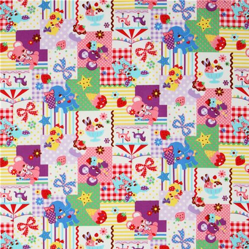 Japanese Cosmo fabric kawaii deer bear elephant purple 2
