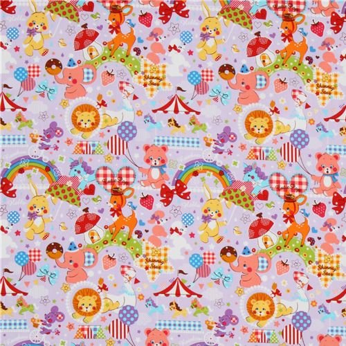 Japanese Cosmo fabric kawaii deer lion unicorn purple 2