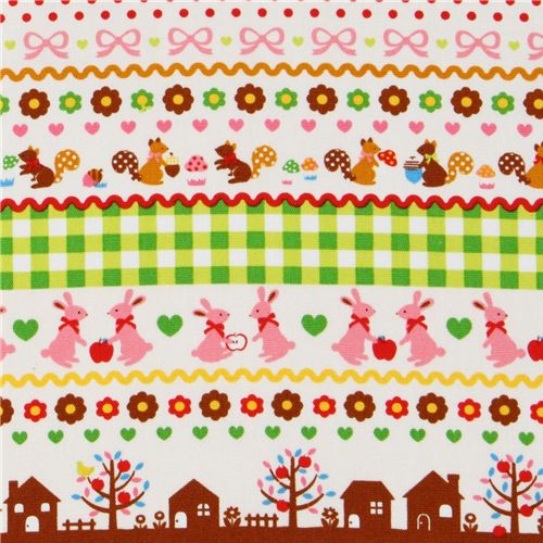 Japanese Cosmo fabric lama squirrel flower green 1