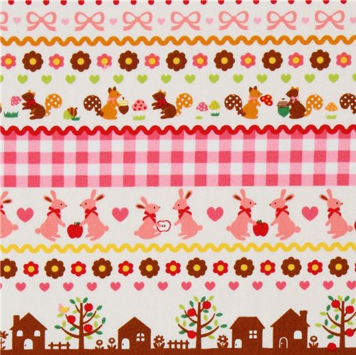 Japanese Cosmo fabric lama squirrel flower pink 1