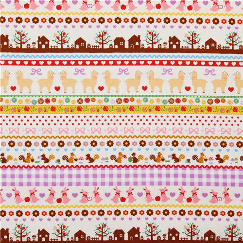 Japanese Cosmo fabric lama squirrel flower purple 2
