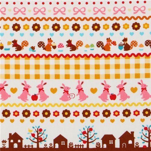 Japanese Cosmo fabric lama squirrel flower yellow 1