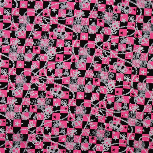 Japanese Cosmo pink checkered fabric glitter skull 2