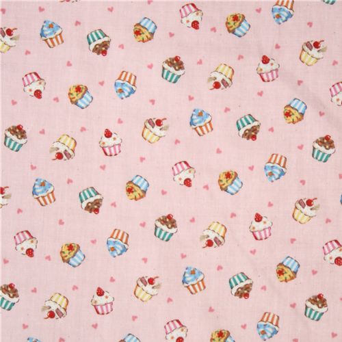 Japanese Kokka gauze fabric pink cupcakes 2