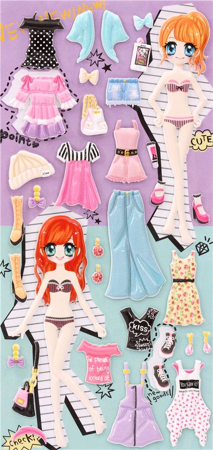 Japanese 'My Style Mode' girl dress up doll puffy sponge stickers ...