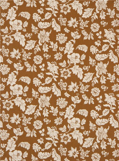 Japanese brown cotton-linen fabric with Jacobean flowers - modeS4u