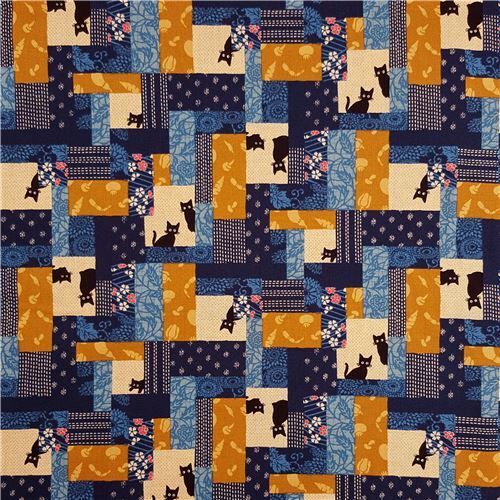 Rimanenza di (35 x 108 cm) - tessuto giapponese gatti fiori sakura patchwork 3