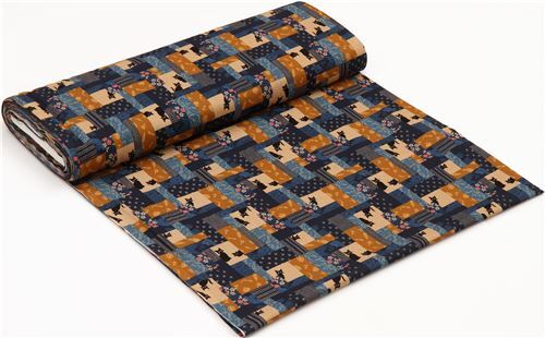 Rimanenza di (35 x 108 cm) - tessuto giapponese gatti fiori sakura patchwork 4