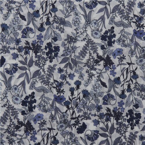 Japanese cotton lawn white fabric with blue wild flowers - modeS4u