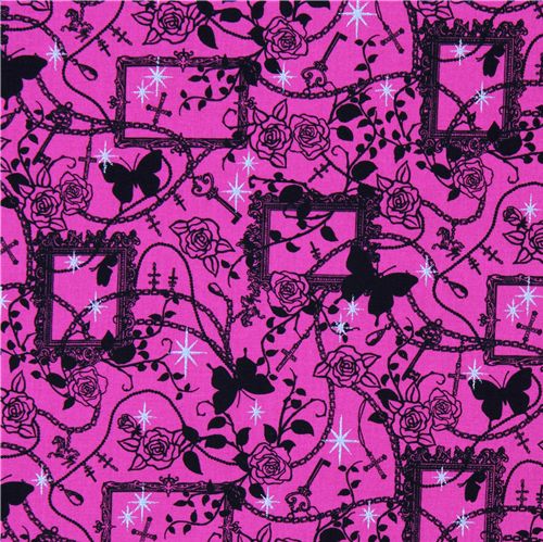 Japanese fabric pink roses chains crosses glitter 1
