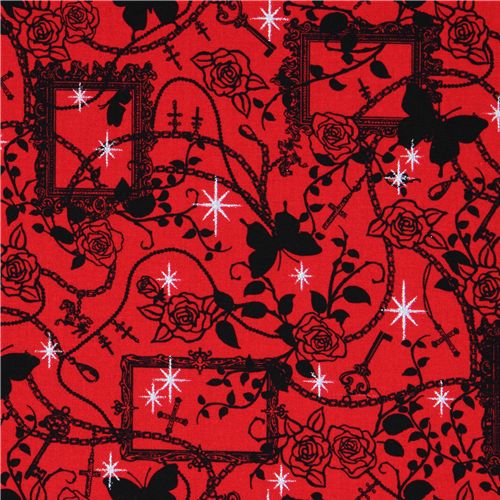 Japanese fabric red roses chains crosses glitter 1