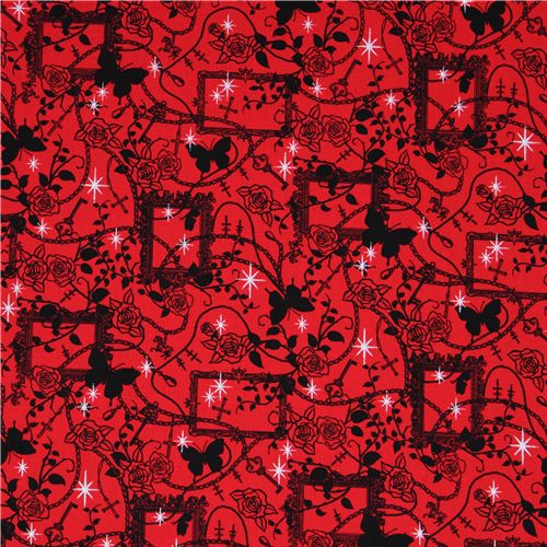 Japanese fabric red roses chains crosses glitter 2