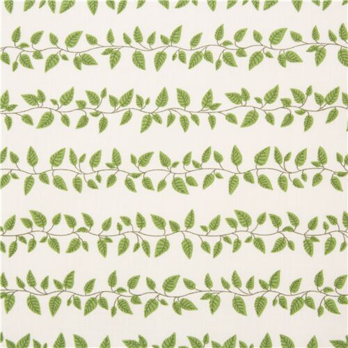 Delicate Illustrated Green Vines Rows Foliage Leaves Fabric by