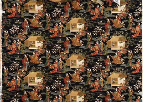 Japanese geisha fabric with gold Robert Kaufman 2
