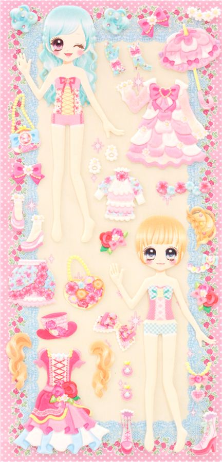 Japanese kawaii girls dress up doll puffy sponge stickers 'flower ...