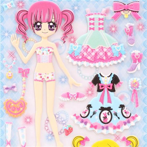 Japanese kawaii girls dress up doll puffy sponge stickers 'ribbon